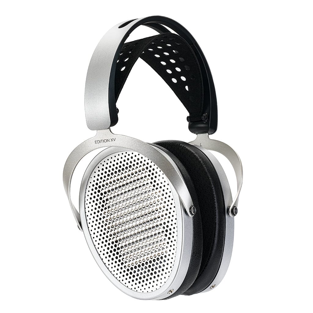 The Hifiman Edition XV Headphones feature large circular silver ear cups with a perforated metal grille, a black padded headband, and use the NEO Supernano Diaphragm for superb audio clarity. The EDITION XV label is visible on the side.