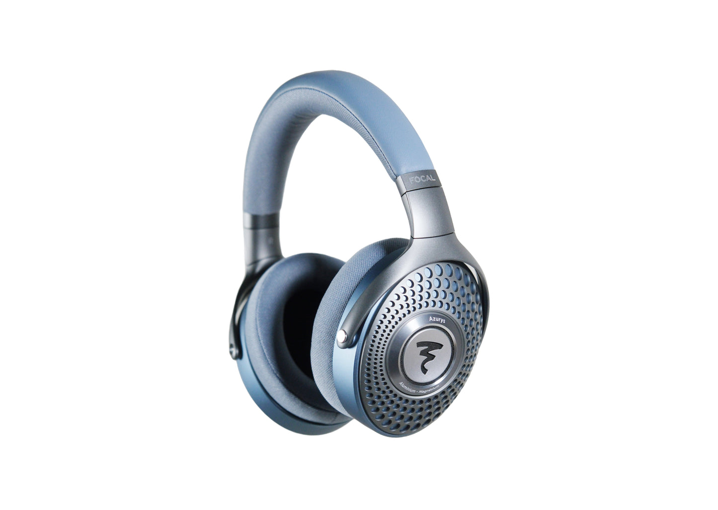 A pair of Focal Azurys closed-back headphones by Focal with a padded headband, circular ear cups, textured grille, and central logo, displayed on a white background.