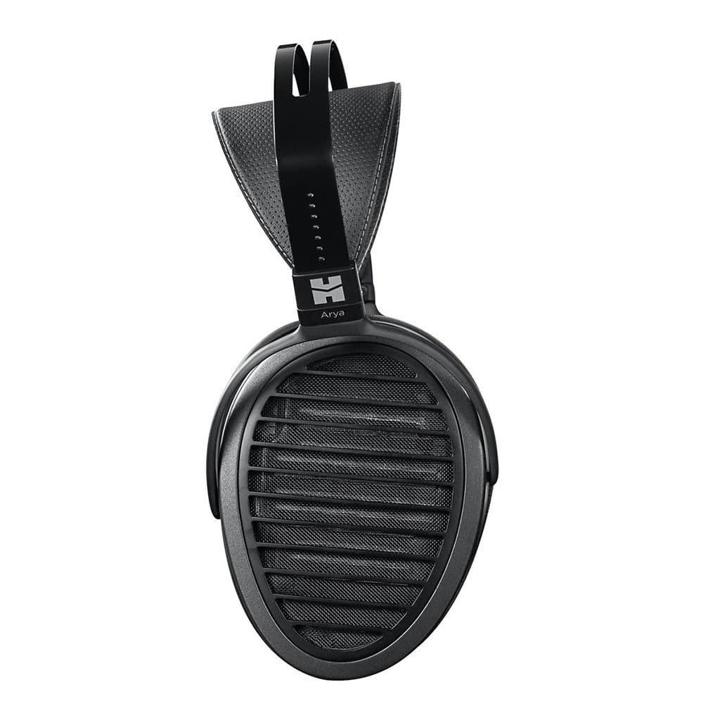 The Hifiman Arya V3 Stealth Magnets Edition - Open Box is a black over-ear headphone with an oval open-back ear cup, wide padded headband, Hifiman branding on the side, and delivers planar performance with a wide soundstage.