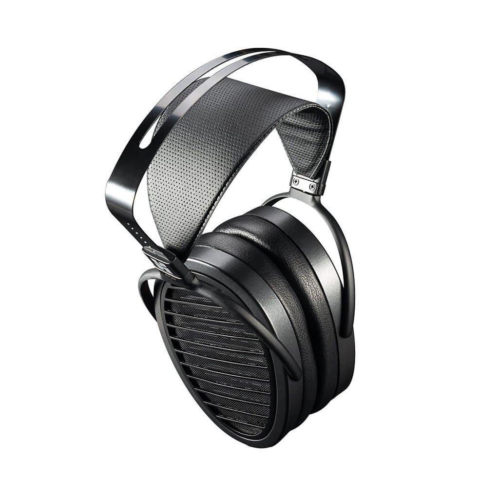 The Hifiman Arya V3 Stealth Magnets Edition (Open Box) are high-end, black over-ear headphones with a wide perforated headband and large oval ear cups, known for exceptional planar performance and a spacious soundstage.