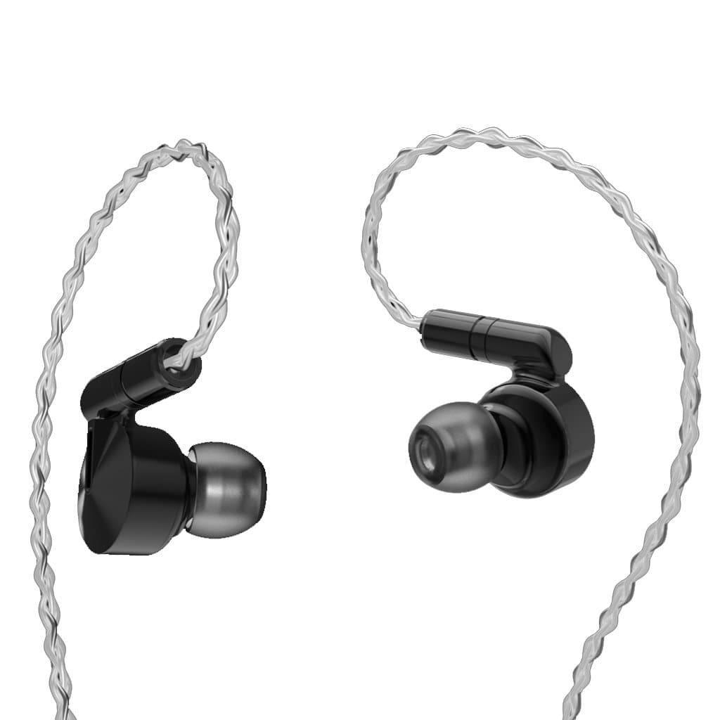 The Dunu Zen In-Ear Headphones by Dunu feature black ergonomic wired earbuds with translucent braided cables and a nanoporous amorphous carbon diaphragm, shown against a white background.