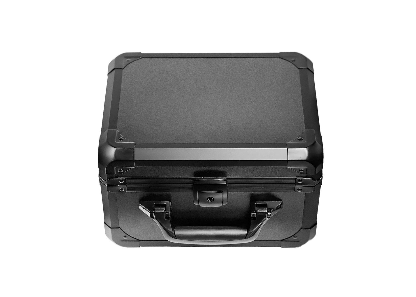 The Audeze LCD-XC Headphones | 2021 Creators Edition with Economy Travel Case (Open Box) are shown on a white background with their black, hard-shell case featuring reinforced corners and a sturdy handle.
