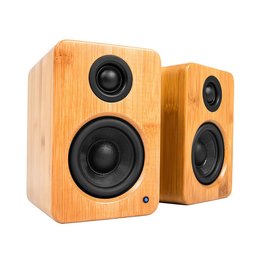 Kanto YU2 Bamboo powered bookshelf speaker hero