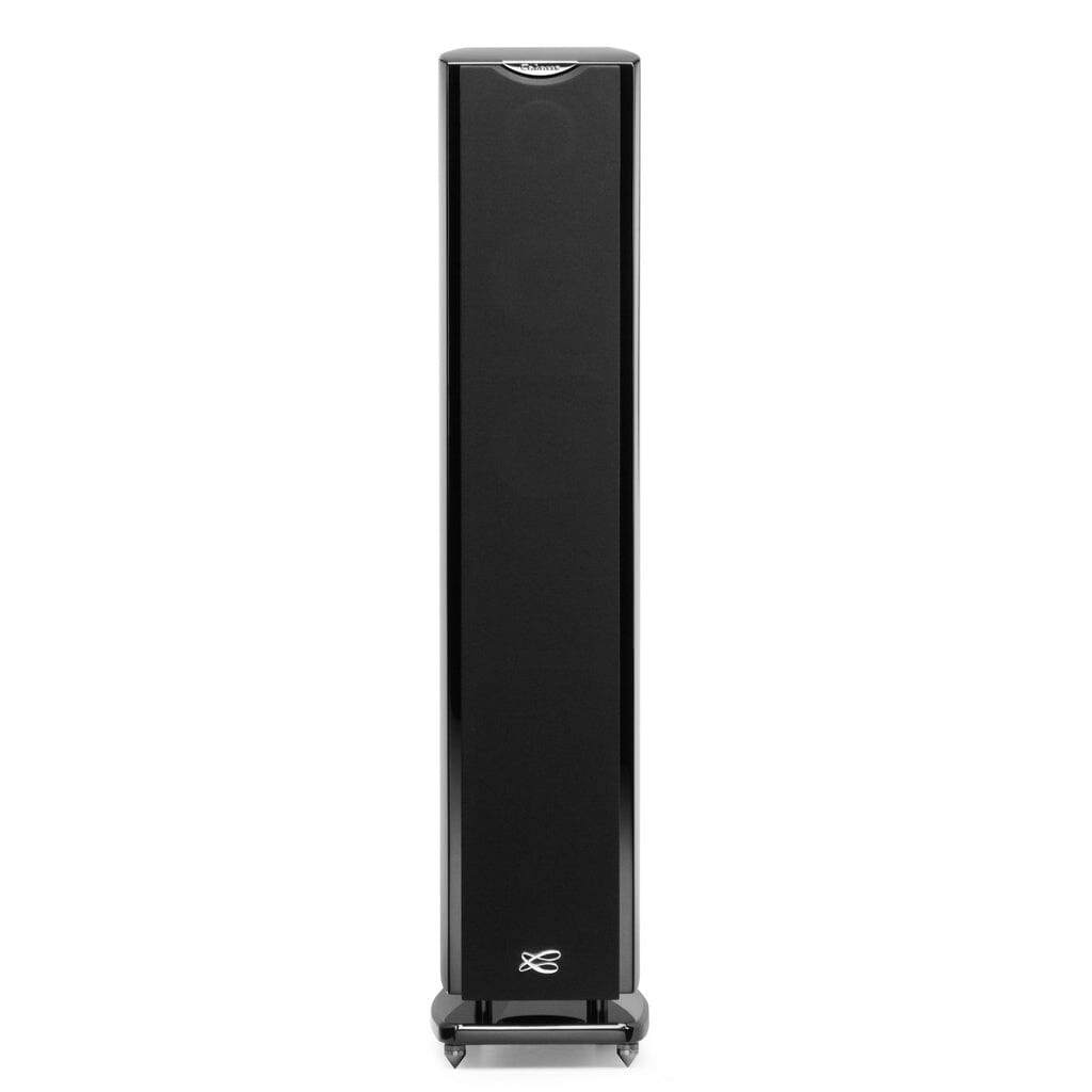 The Cabasse JAVA MC40 Floorstanding Speaker features a tall, sleek black rectangular design with a mesh front grill, glossy finish, and sturdy base—delivering immersive, high-fidelity sound.