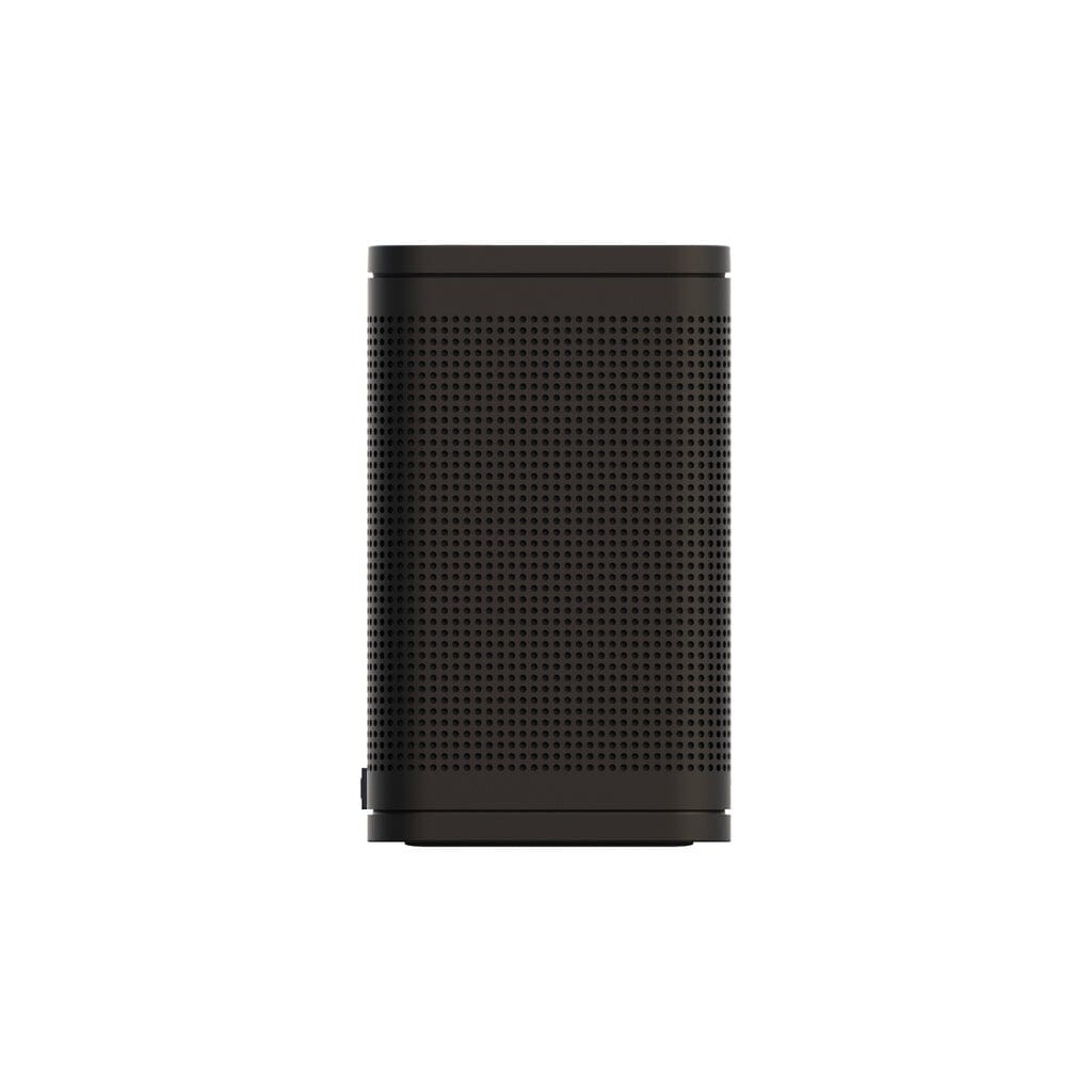 The ELAC NAVA 100 Portable Bluetooth Speaker by ELAC, featuring a black rectangular design with rounded edges and a perforated front grille for wireless music streaming, is displayed against a plain white background.
