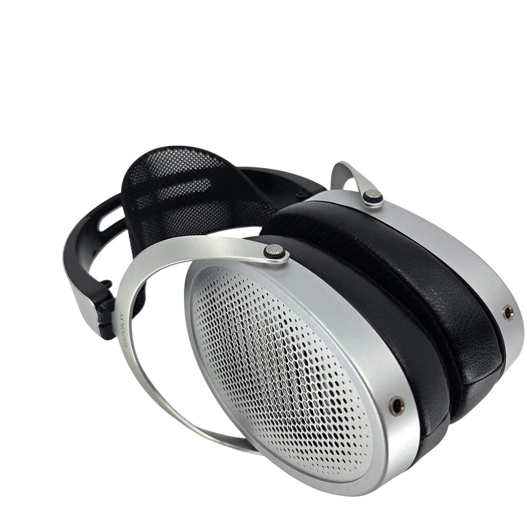 The Capra Audio Capra Comfort Strap for Hifiman Headphones is shown on a white background, featuring black cushioned ear pads and a padded comfort strap with metal mesh ear cup design—an ideal headphone accessory.