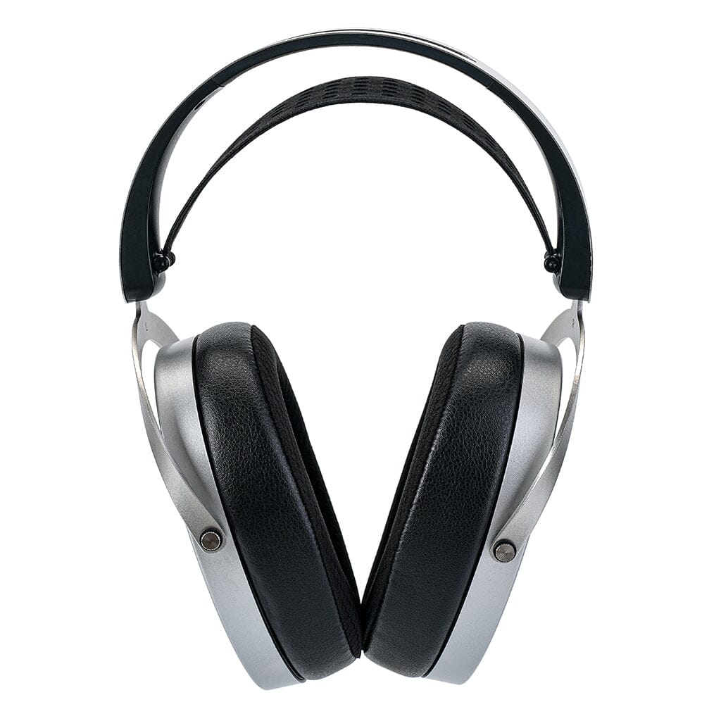 The Hifiman Edition XV Headphones by Hifiman feature black cushioned ear pads, a silver metallic frame, and a black adjustable headband with NEO Supernano Diaphragm technology, displayed against a white background.