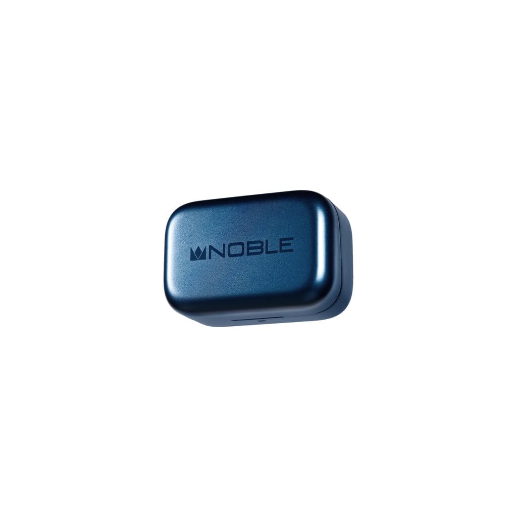A navy blue, rectangular charging case with the white Noble Audio logo on its lid, designed for Noble Audio Osprey Wireless In-Ear Headphones, displayed on a white background.