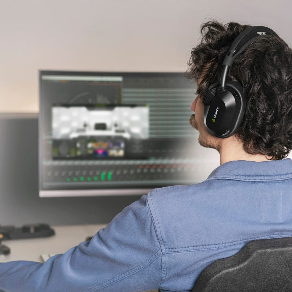 Lewitt LW6 Wireless Headphones - lifestyle, mixing at a desk