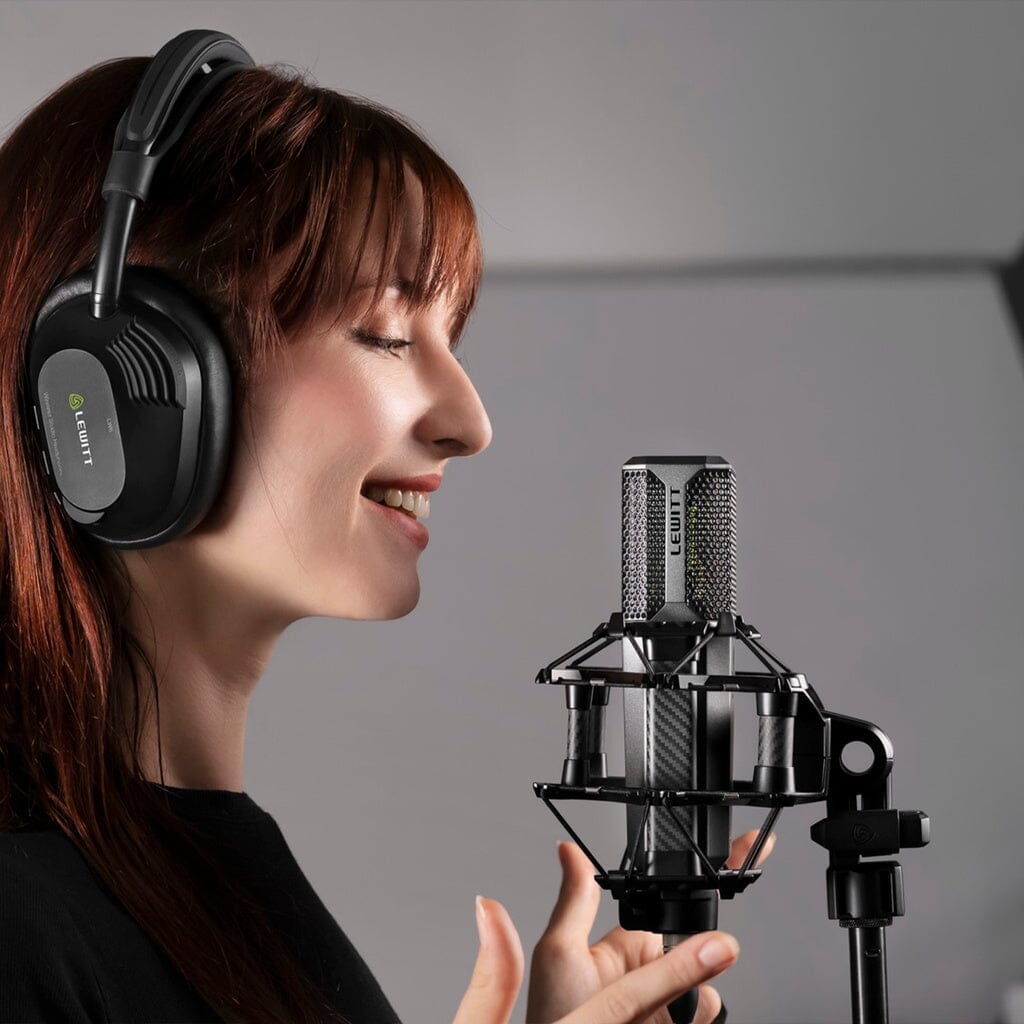 Lewitt LW6 Wireless Headphones - lifestyle, recording vocals