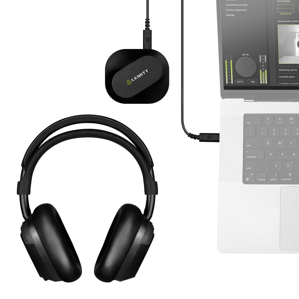 Lewitt LW6 Wireless Headphones - RealSound transmitter connected to a laptop over USB-C