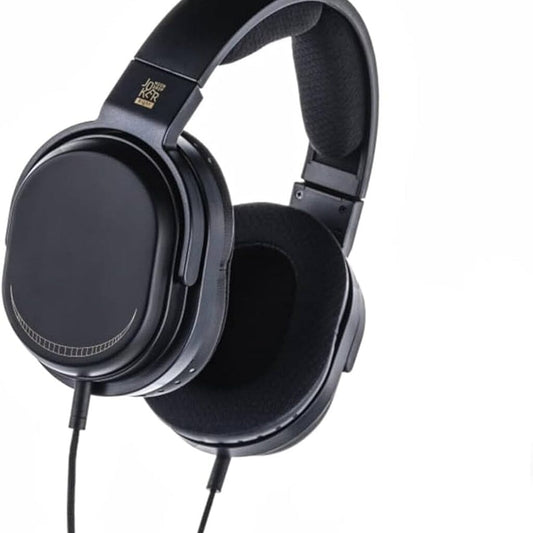 The Moondrop Joker Closed-Back Headphones feature cushioned ear pads, a padded headband with a gold logo, and a left-side cable—ideal for professional monitoring—shown in black against a white background.