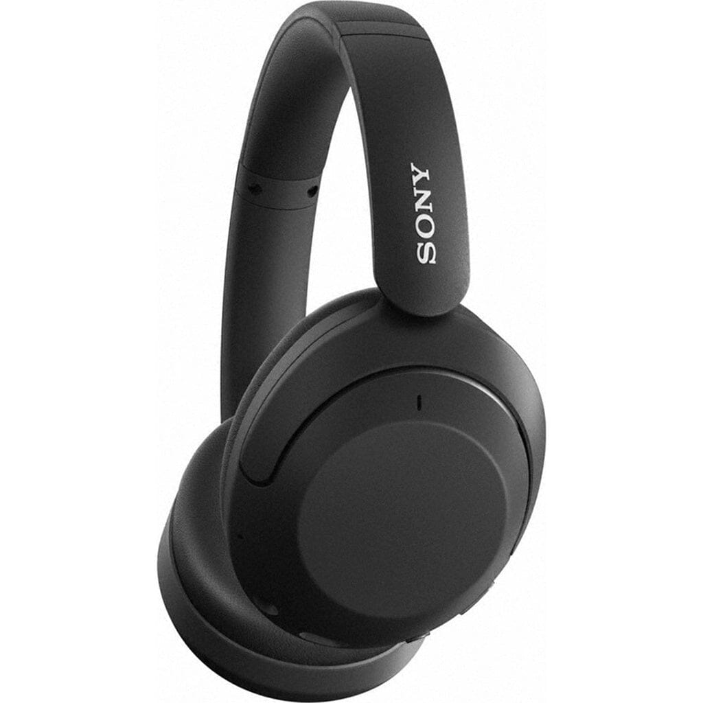 A pair of black Sony WH-XB910N Wireless Headphones - Clearance with padded headband and ear cups, featuring EXTRA BASS and noise cancelling. The white Sony logo is visible on the headband.