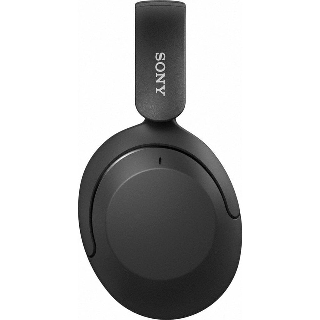 A black Sony WHX-XB910N Wireless Headphone - Clearance is shown from the side, featuring the ear cup and headband with the Sony logo, and highlighting its EXTRA BASS performance.