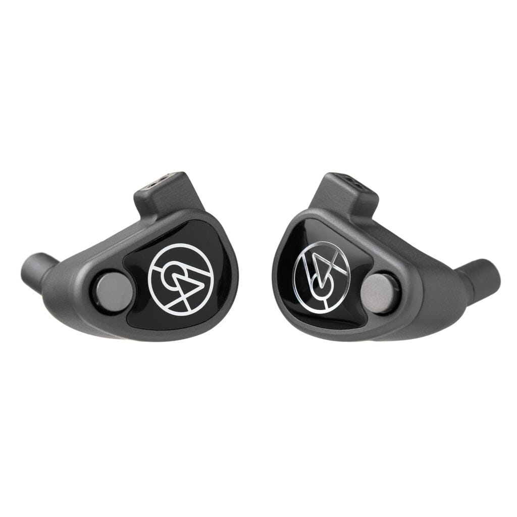 A pair of 64 Audio U6t In-Ear Headphones by 64 Audio, featuring black wireless earbuds with circular white logos on the outer surfaces, designed in a universal in-ear monitor style and shown on a white background.