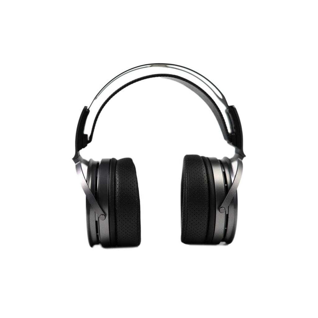 The Aune AR9000 Headphones by Aune Audio are black over-ear headphones featuring a cushioned headband and ear cups, displayed from the front against a white background—these flagship headphones deliver premium comfort and exceptional audio performance.