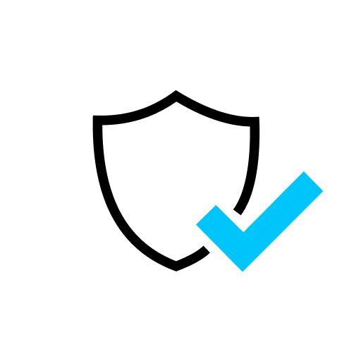 A black shield outline with a bold blue checkmark in the lower right represents security—perfect for showcasing the Extend Protection Plan from Extend—on a white background.