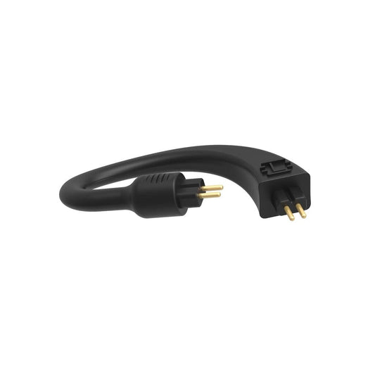 The iFi Audio GO POD Ear Loop Optional Connectors by iFi Audio feature gold prongs and a flexible, curved black design—perfect as a Bluetooth system accessory—shown isolated on a white background.