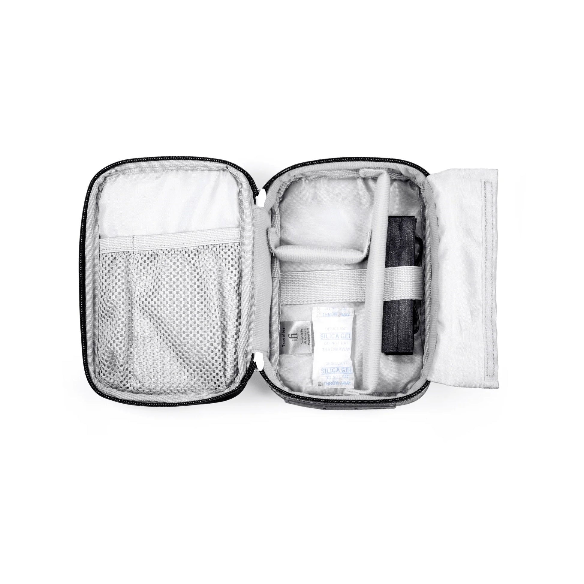 The iFi Audio iTraveller Carry Case by iFi Audio is a light gray compact case with mesh pockets and elastic bands for organization—ideal for carrying your portable DACs or other audio accessories. Now available on clearance.