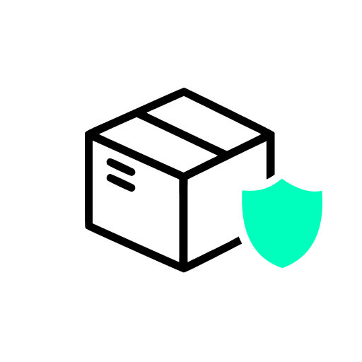 A black outline of a cardboard box with a turquoise shield icon on the lower right, representing secure delivery with the Extend Shipping Protection Plan by Extend.