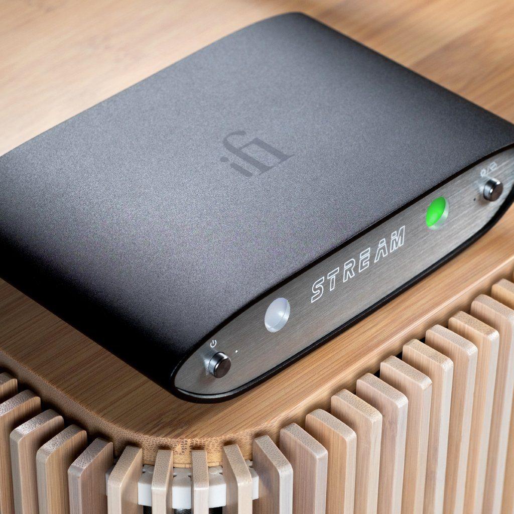 iFi audio Zen Stream technological streamer, lifestyle setting, three-quarter overhead view | Headphones.com